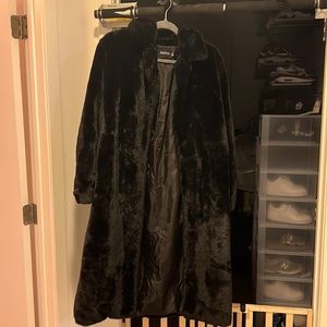 Long black faux fur coat